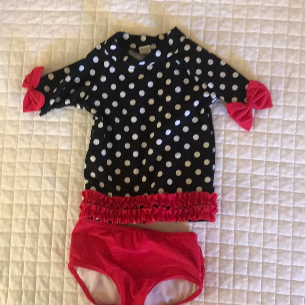 Ruffle Butts Polka Dot Rash Guard Swimsuit